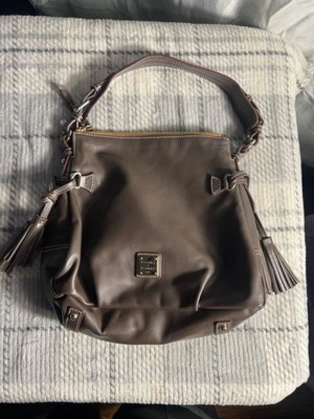 Dooney & Bourke Florentine Leather Logan Hobo Shoulder Bag Brown Tassel Purse